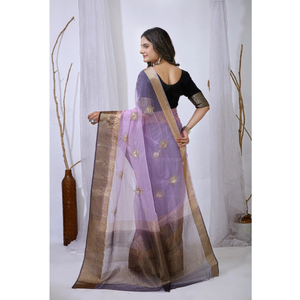 Women's Organza jacquard Embellished Saree With Unstitched Blouse 5.5 Mtr (Purple)