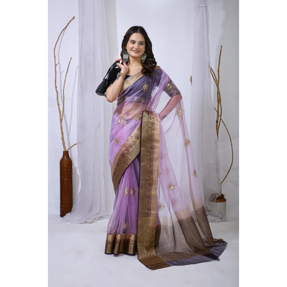 Women's Organza jacquard Embellished Saree With Unstitched Blouse 5.5 Mtr (Purple)