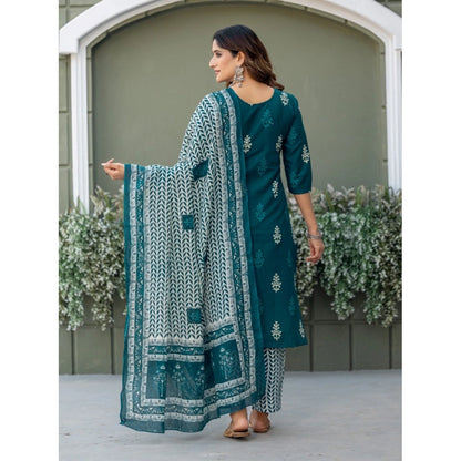 Women's Cotton Blend Printed Kurti With Pant Dupatta Set (Morpichh) - POPNOVA