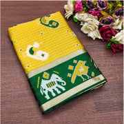 Women's Soft Litchi Silk Jacquard Work Saree With Unstitched Blouse 5.5 Mtr (Yellow-Green)