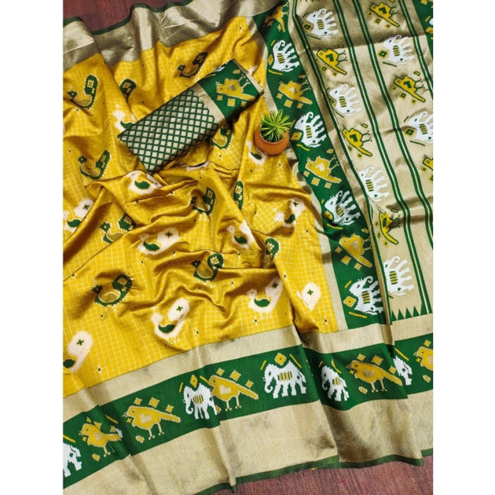 Women's Soft Litchi Silk Jacquard Work Saree With Unstitched Blouse 5.5 Mtr (Yellow-Green)