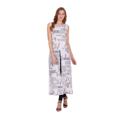 Generic Women's Casual Crepe Sleeveless Slit Dress (White) - Women's Dress | POPNOVA