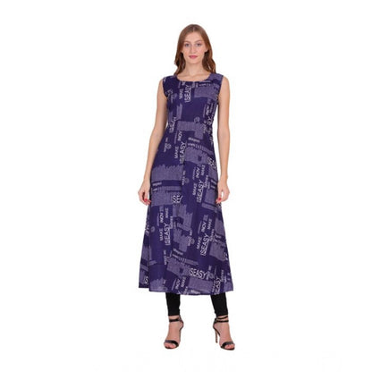 Generic Women's Casual Crepe Sleeveless Slit Dress (Navy Blue) - Women's Dress | POPNOVA
