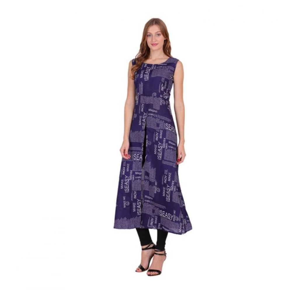 Generic Women's Casual Crepe Sleeveless Slit Dress (Navy Blue)
