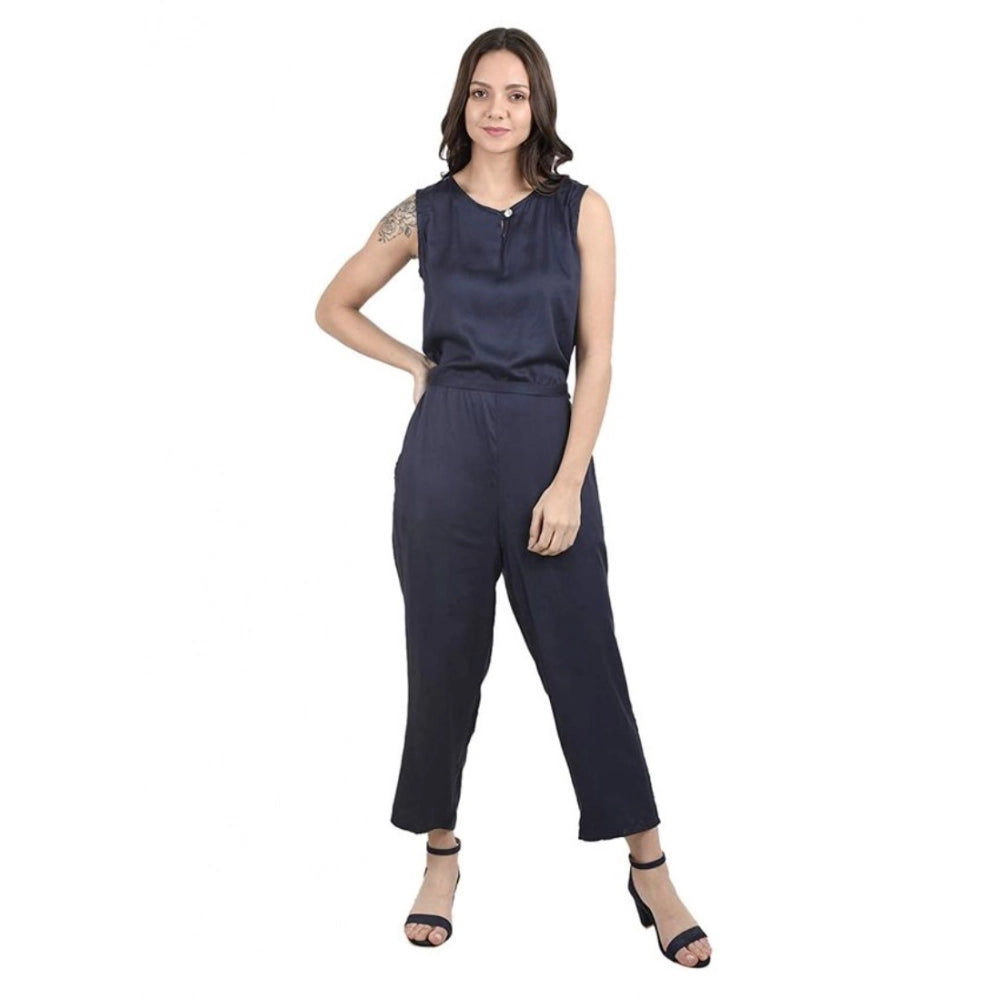 Generic Women's Casual Crepe Sleeveless Jump Suit (Navy Blue) - Women's Dress | POPNOVA
