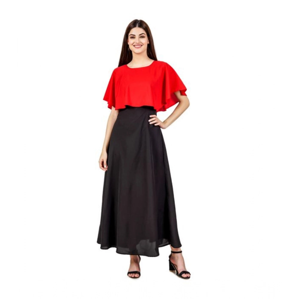 Generic Women's Casual Crepe Sleeveless Cape Dress (Red) - Women's Dress | POPNOVA