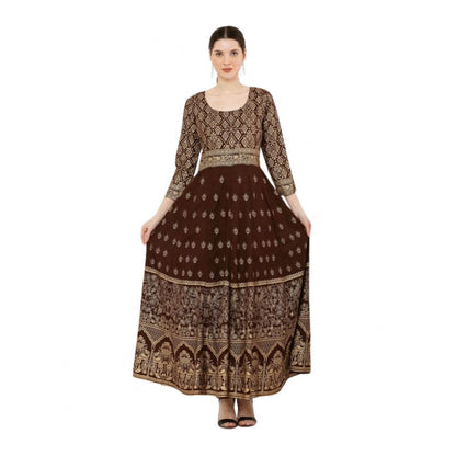 Generic Women's Casual Rayon 3-4th Sleeves Anarkali Kurti (Brown) - Women's Kurti | POPNOVA