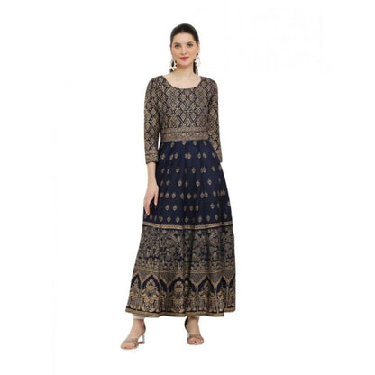 Generic Women's Casual Rayon 3-4th Sleeves Anarkali Kurti (Blue) - Women's Kurti | POPNOVA