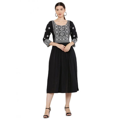 Generic Women's Casual Rayon 3-4th Sleeves Kurti (Black) - Women's Kurti | POPNOVA