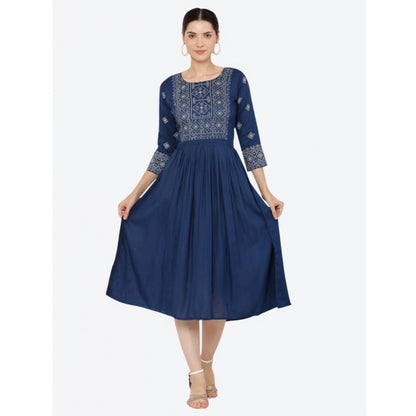 Generic Women's Casual Rayon 3-4th Sleeves Kurti (Blue) - Women's Kurti | POPNOVA