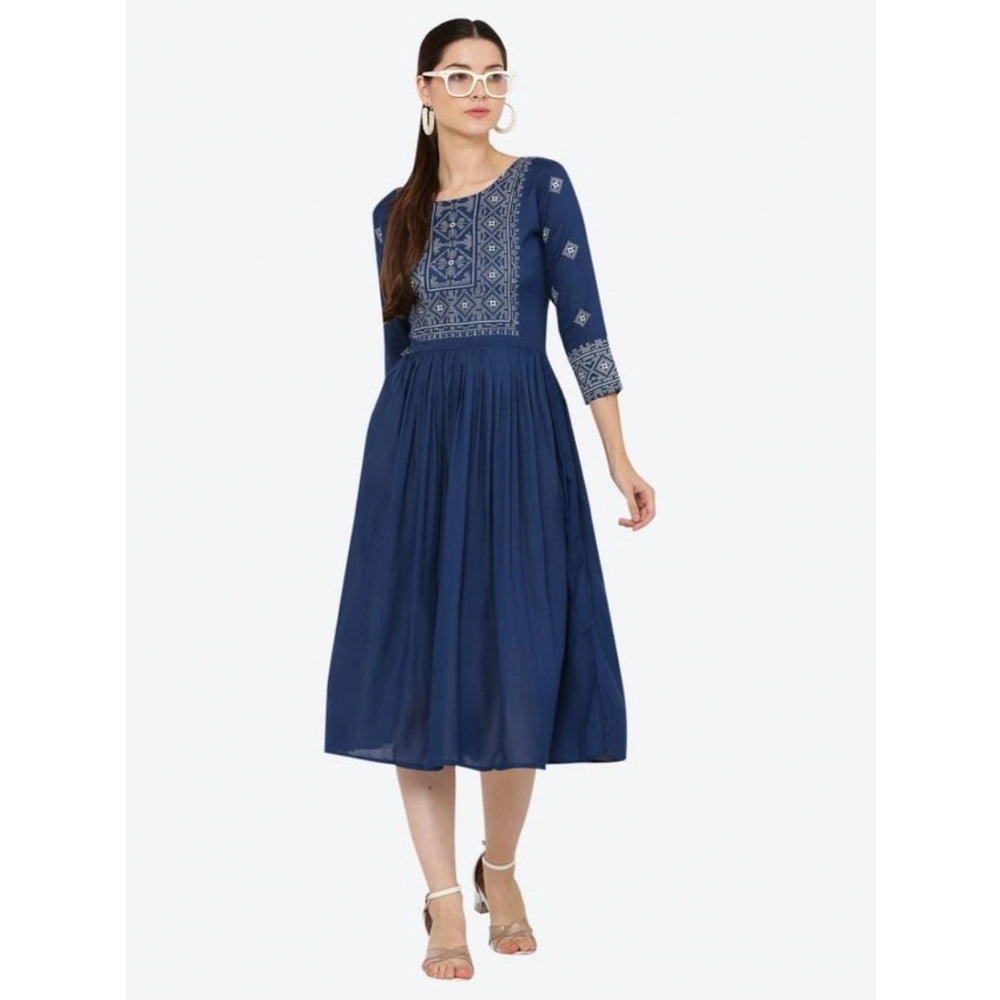 Women's Casual Rayon 3 - 4th Sleeves Kurti - Blue