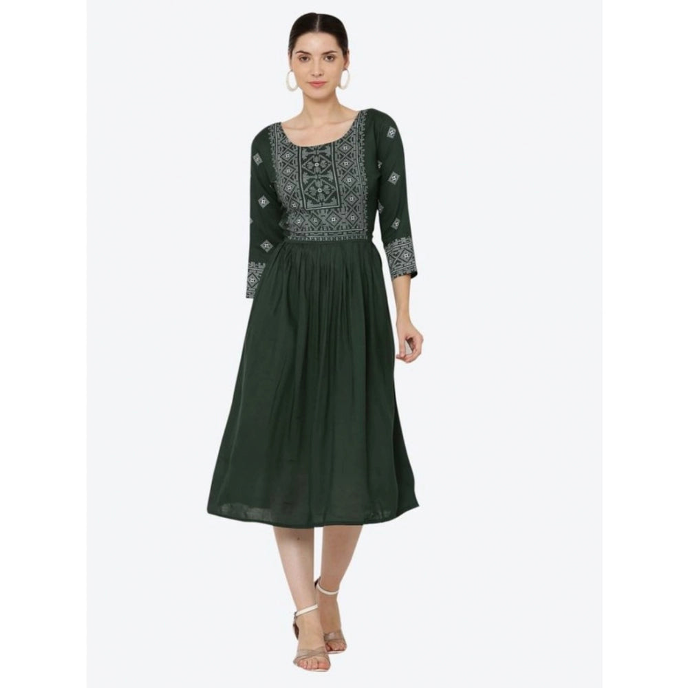 Women's Casual Rayon 3 - 4th Sleeves Kurti - Green