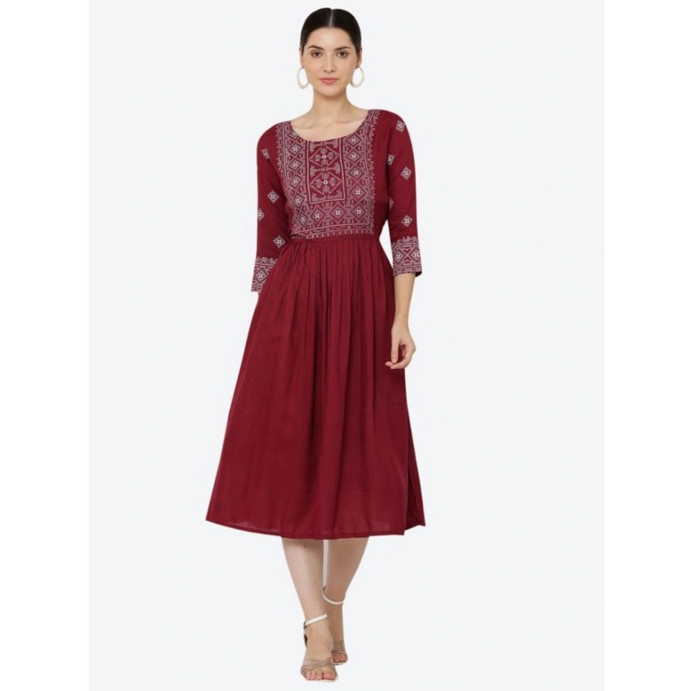 Women's Casual Rayon 3 - 4th Sleeves Kurti - Maroon