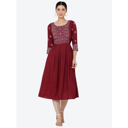Generic Women's Casual Rayon 3-4th Sleeves Kurti (Maroon) - Women's Kurti | POPNOVA