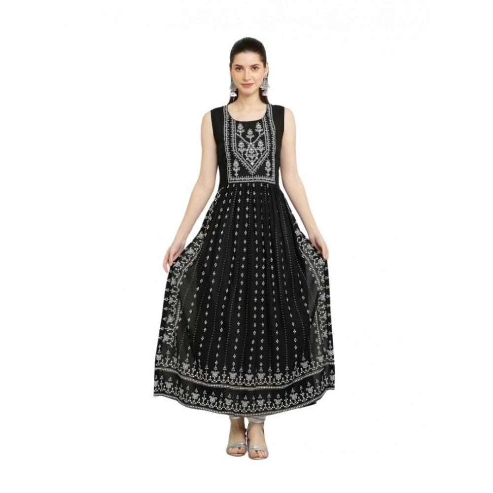 Women's Casual Rayon Sleeveless Kurti - Black