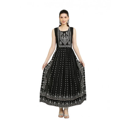Generic Women's Casual Rayon Sleeveless Kurti (Black) - Women's Kurti | POPNOVA
