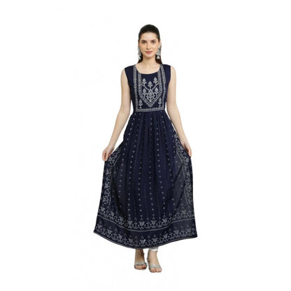 Generic Women's Casual Rayon Sleeveless Kurti (Blue) - Women's Kurti | POPNOVA