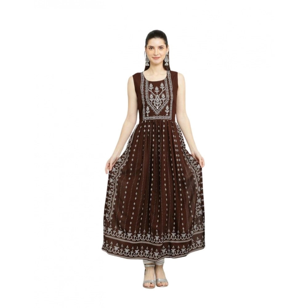 Women's Casual Rayon Sleeveless Kurti - Brown