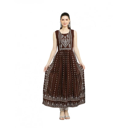 Generic Women's Casual Rayon Sleeveless Kurti (Brown) - Women's Kurti | POPNOVA