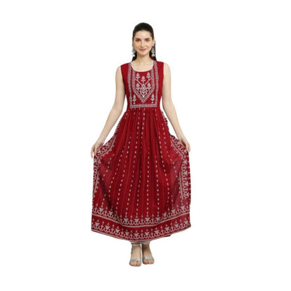 Generic Women's Casual Rayon Sleeveless Kurti (Maroon) - Women's Kurti | POPNOVA