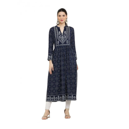Generic Women's Casual Rayon Full sleeve Kurti (Blue) - Women's Kurti | POPNOVA