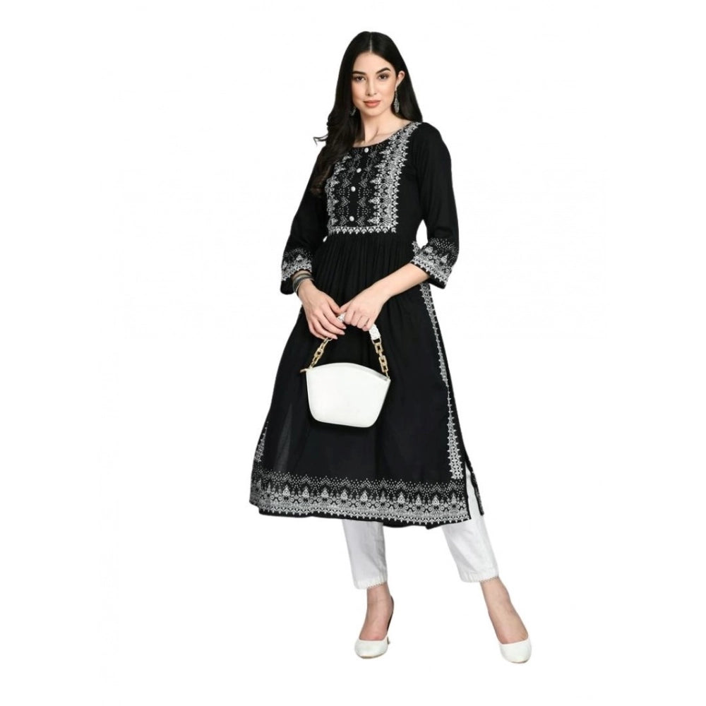 Generic Women's Casual Rayon 3-4th Sleeves Kurti (Black) - Women's Dress | POPNOVA