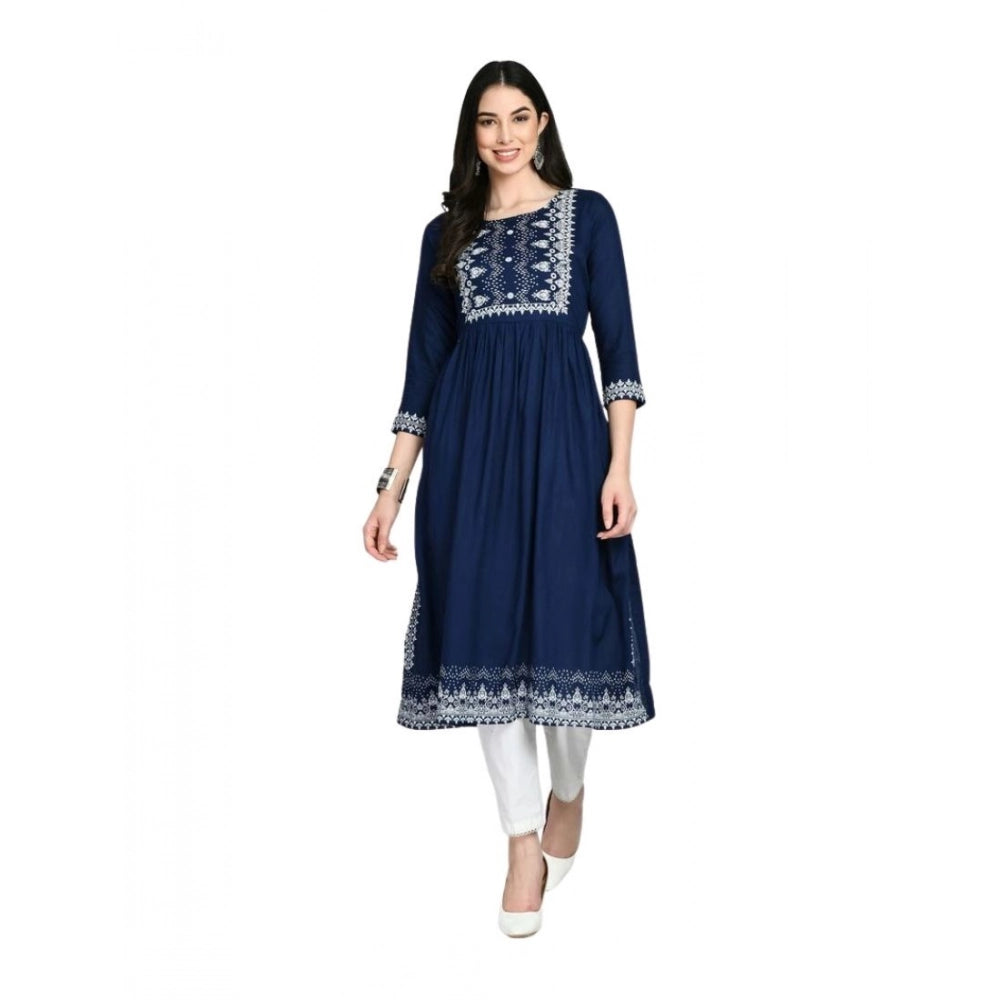 Generic Women's Casual Rayon 3-4th Sleeves Kurti (Blue) - Women's Dress | POPNOVA