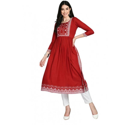 Generic Women's Casual Rayon 3-4th Sleeves Kurti (Maroon) - Women's Dress | POPNOVA