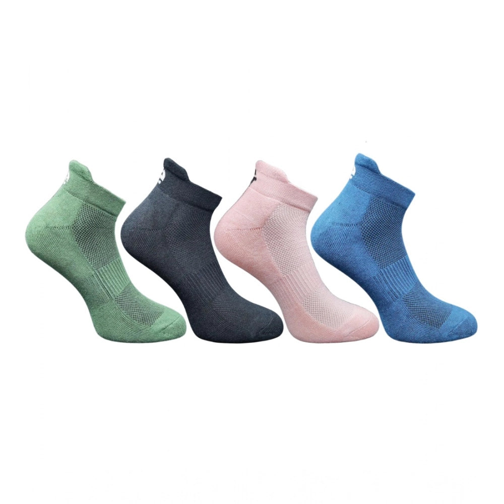 4_Pair Set Unisex Casual Bamboo Cotton Printed Ankle Length Socks (Multicolor)