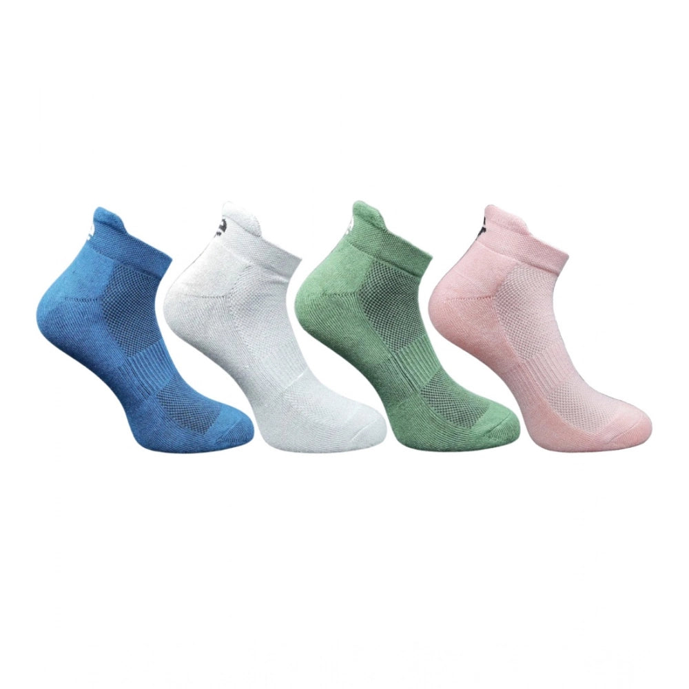 4_Pair Set Unisex Casual Bamboo Cotton Printed Ankle Length Socks (Multicolor)