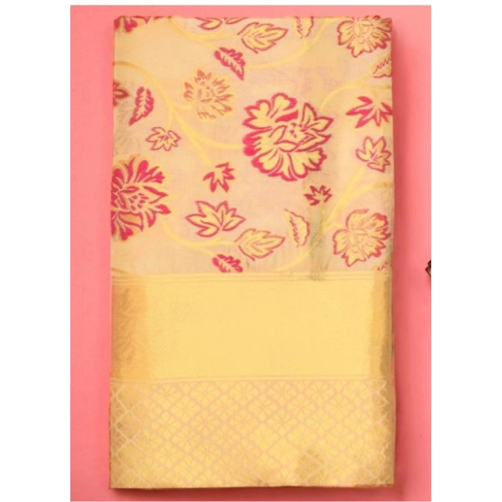Women's Soft Lichi Silk Printed Saree With Unstitched Blouse 5.5 Mtr (Gold)