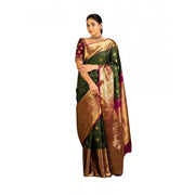 Women's Soft Lichi Silk Printed Saree With Unstitched Blouse 5.5 Mtr (Green)