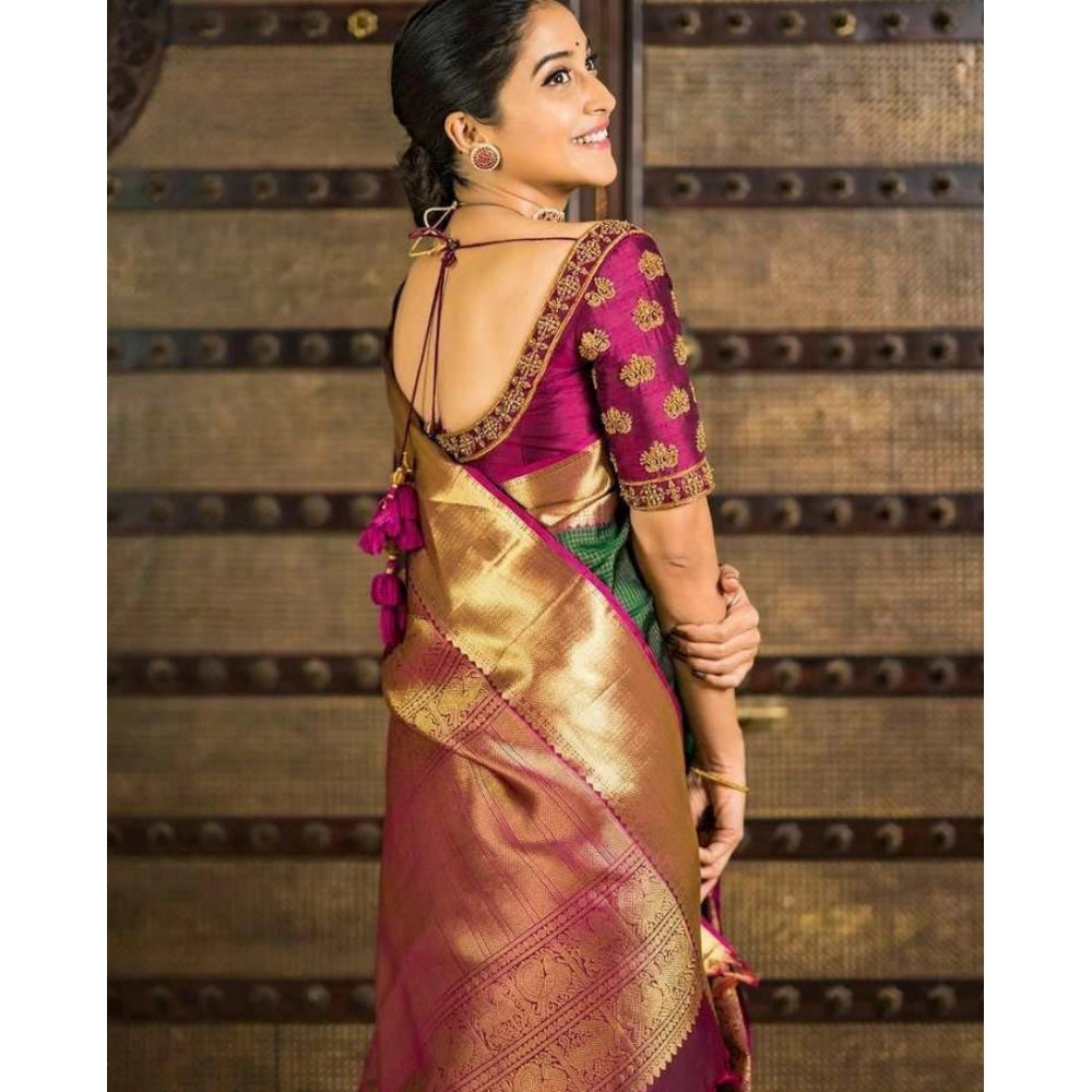 Women's Soft Lichi Silk Printed Saree With Unstitched Blouse 5.5 Mtr (Green)
