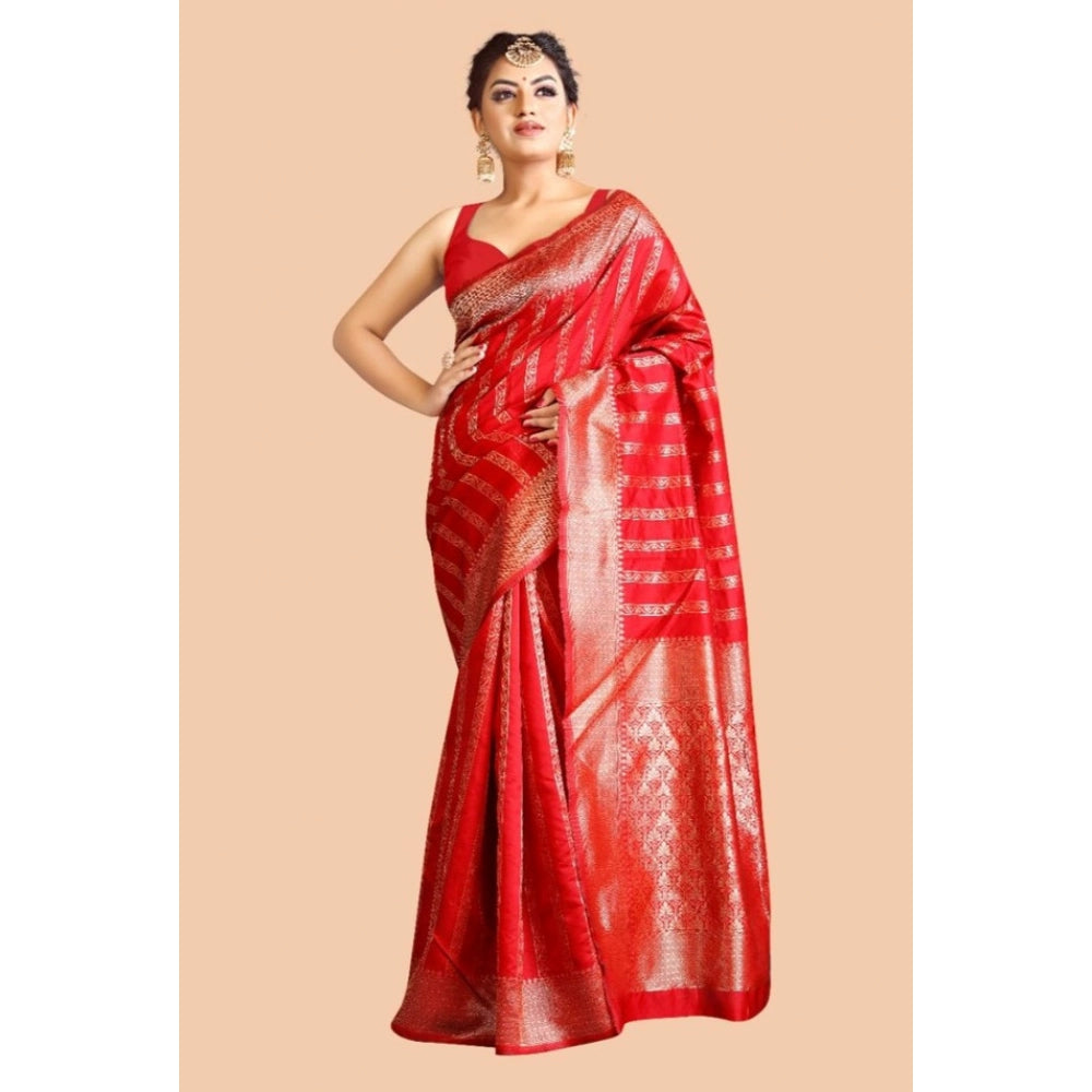 Women's Soft Lichi Silk Printed Saree With Unstitched Blouse 5.5 Mtr (Red)