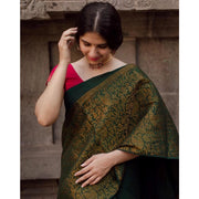 Women's Soft Lichi Silk Printed Saree With Unstitched Blouse 5.5 Mtr (Green)