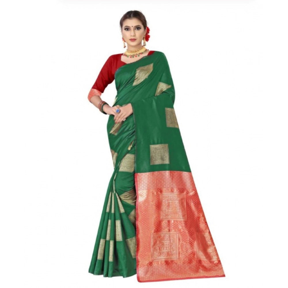 Women's Soft Lichi Silk Printed Saree With Unstitched Blouse 5.5 Mtr (Green)
