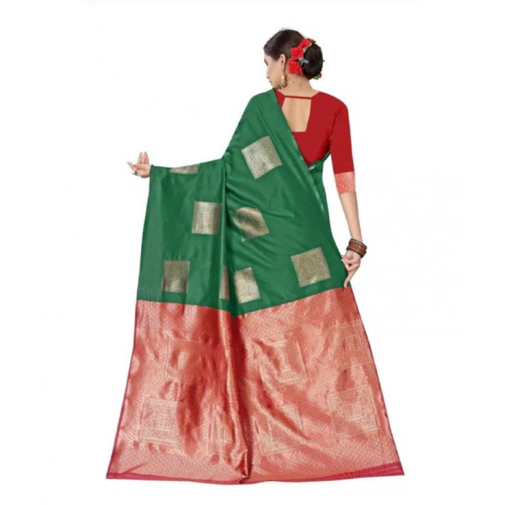 Women's Soft Lichi Silk Printed Saree With Unstitched Blouse 5.5 Mtr (Green)