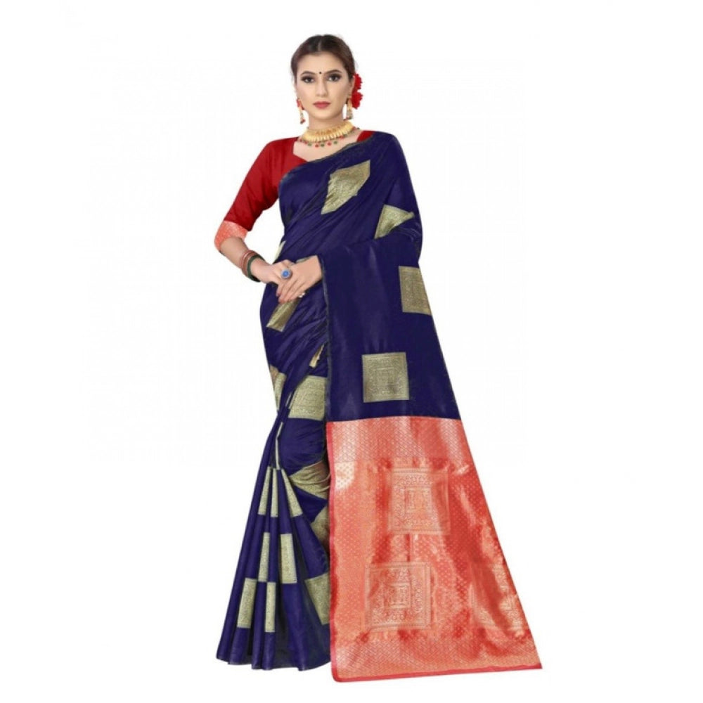 Women's Soft Lichi Silk Printed Saree With Unstitched Blouse 5.5 Mtr (Blue)