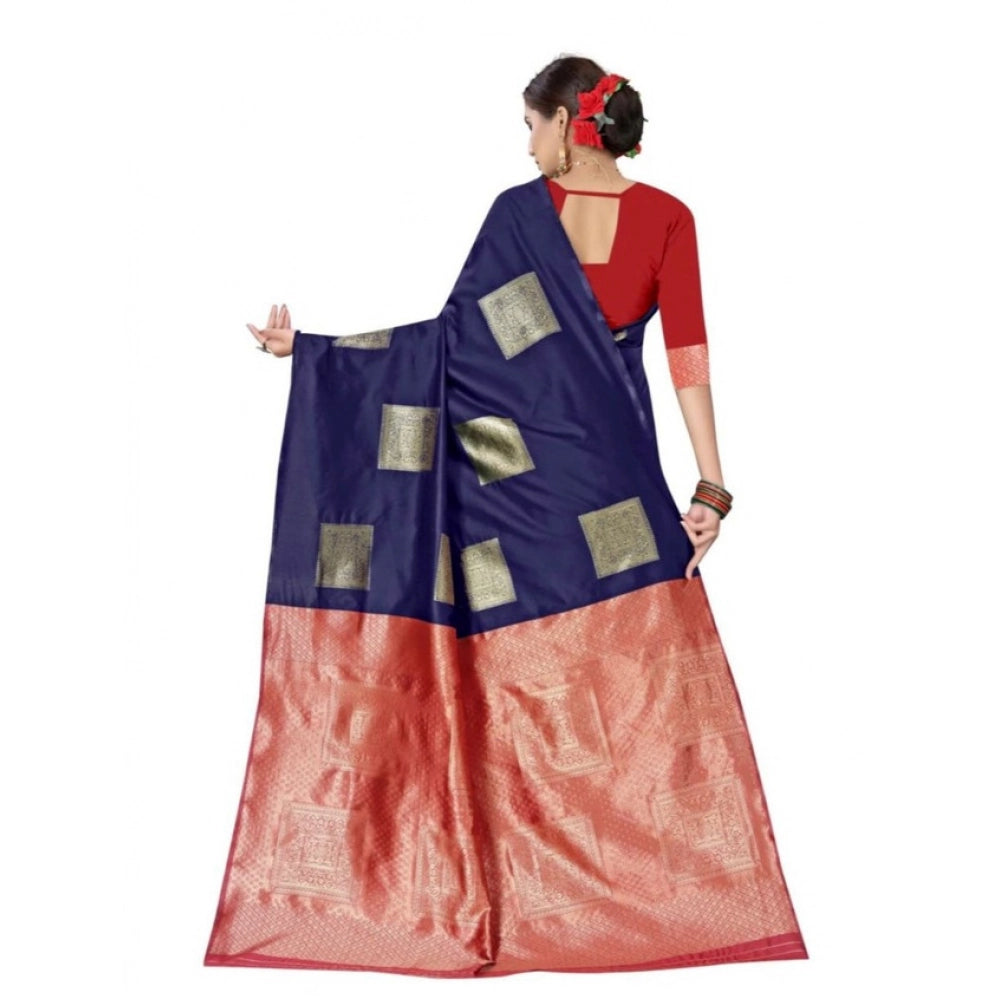 Women's Soft Lichi Silk Printed Saree With Unstitched Blouse 5.5 Mtr (Blue)
