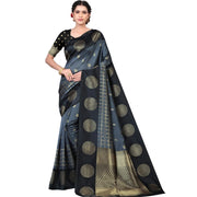 Women's Soft Lichi Silk Printed Saree With Unstitched Blouse 5.5 Mtr (Black)