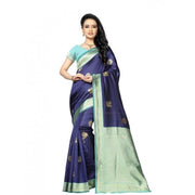 Women's Soft Lichi Silk Printed Saree With Unstitched Blouse 5.5 Mtr (Navy Blue)