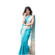 Women's Soft Lichi Silk Printed Saree With Unstitched Blouse 5.5 Mtr (Sky-Blue)