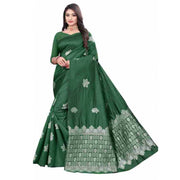 Women's Soft Lichi Silk Printed Saree With Unstitched Blouse 5.5 Mtr (Green)