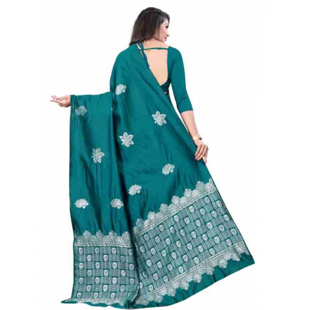 Women's Soft Lichi Silk Printed Saree With Unstitched Blouse 5.5 Mtr (Rama)