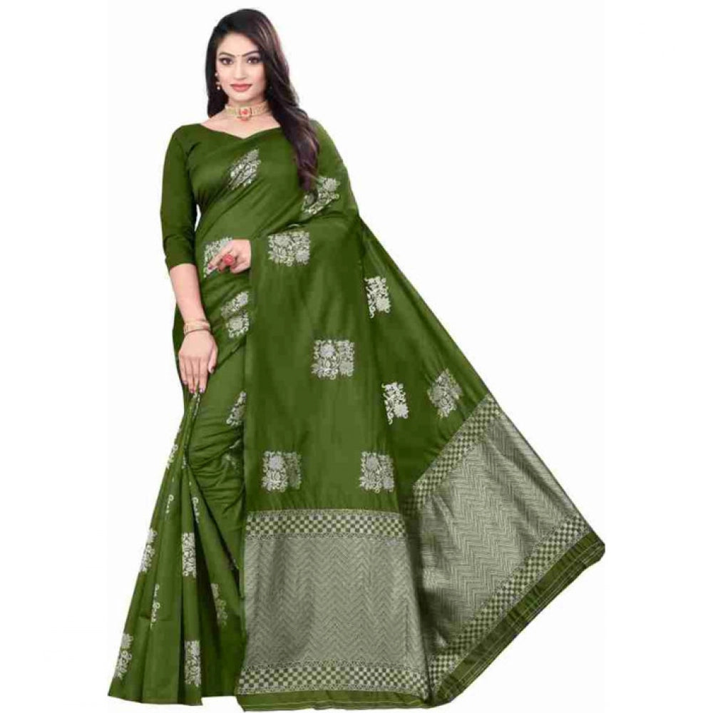Women's Soft Lichi Silk Printed Saree With Unstitched Blouse 5.5 Mtr (Green)