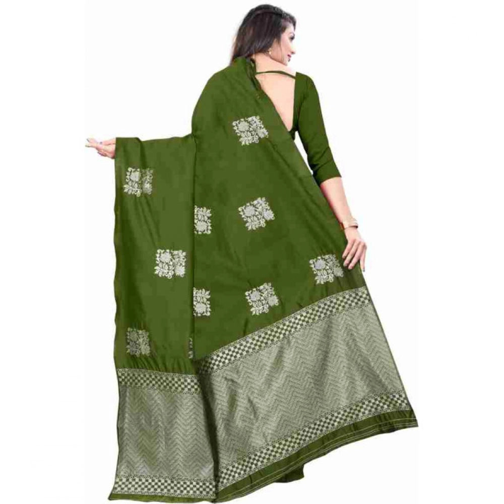 Women's Soft Lichi Silk Printed Saree With Unstitched Blouse 5.5 Mtr (Green)