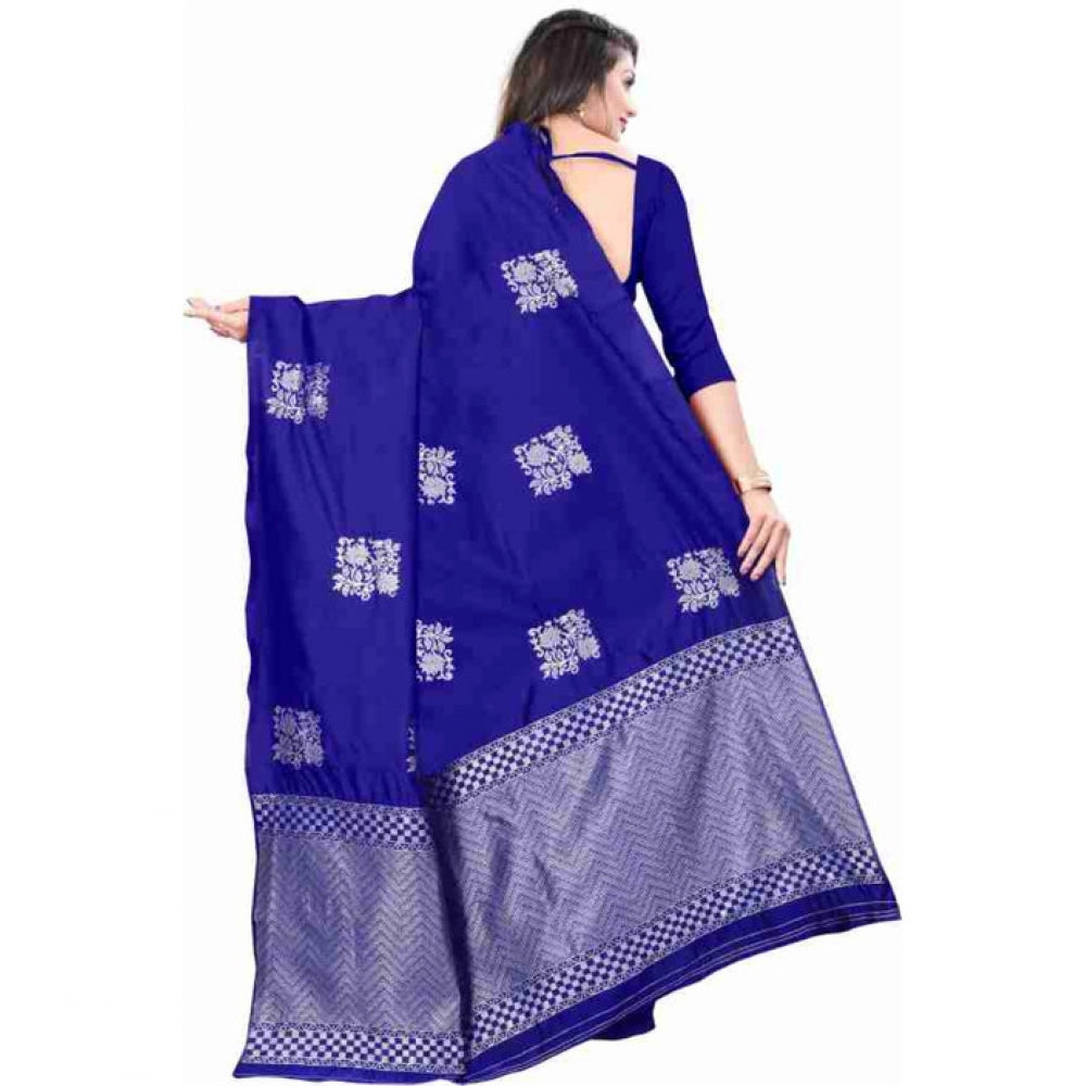 Women's Soft Lichi Silk Printed Saree With Unstitched Blouse 5.5 Mtr (Royal-Blue)
