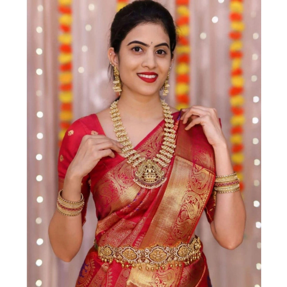 Women's Soft Lichi Silk Printed Saree With Unstitched Blouse 5.5 Mtr (Red)