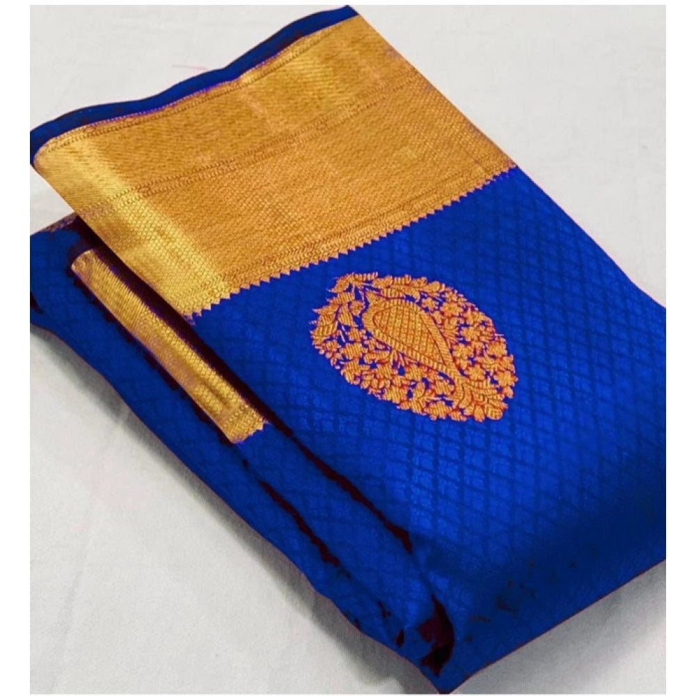 Women's Soft Lichi Silk Printed Saree With Unstitched Blouse 5.5 Mtr (Royal-Blue)