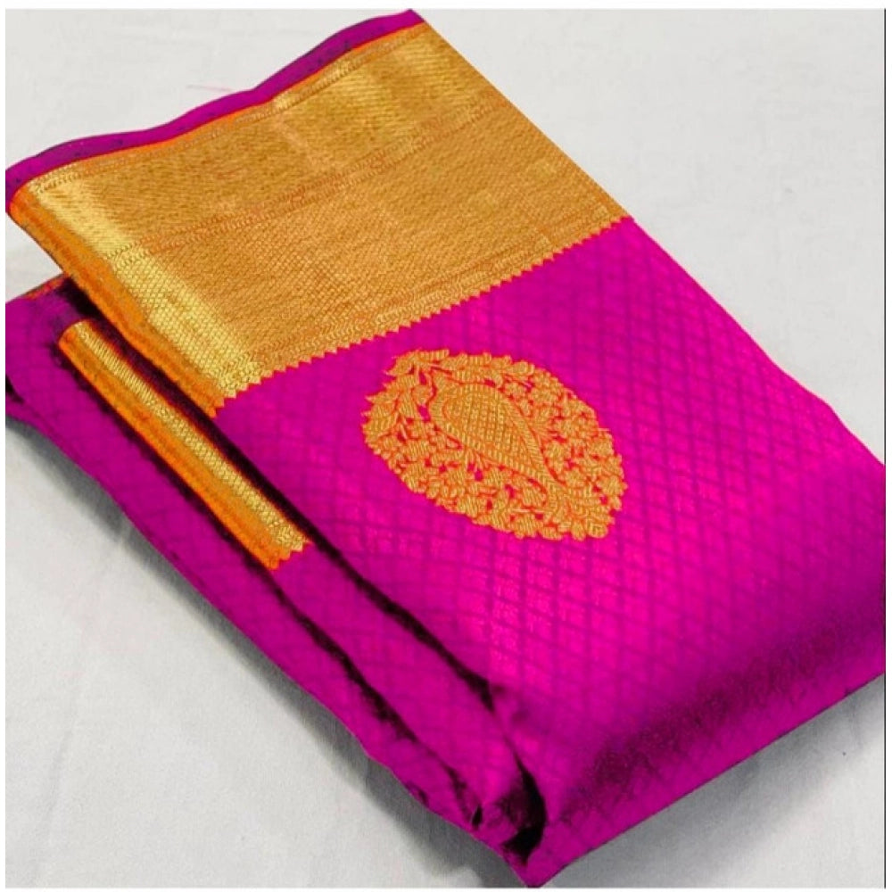 Women's Soft Lichi Silk Printed Saree With Unstitched Blouse 5.5 Mtr (Pink)